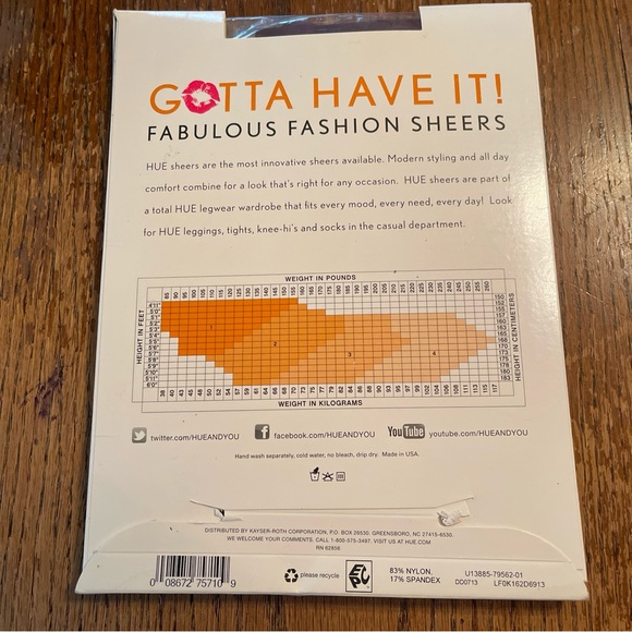 Hue Sheers Gotta Have Nylons Control Top Tuxedo Stripe Currant 1 New NWT - Picture 4 of 6